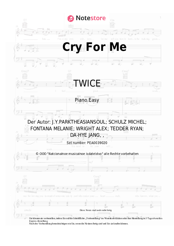 Einfache Noten TWICE - Cry For Me - Klavier.Einfach