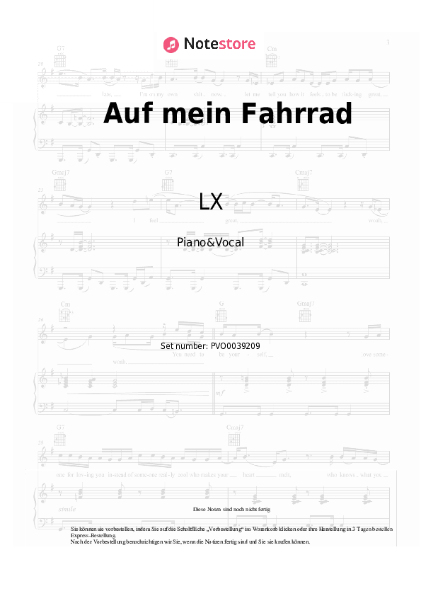Noten mit Gesang LX, Bonez MC - Auf mein Fahrrad - Klavier&Gesang
