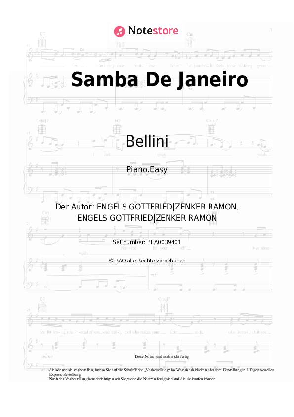 Einfache Noten Bellini - Samba De Janeiro - Klavier.Einfach