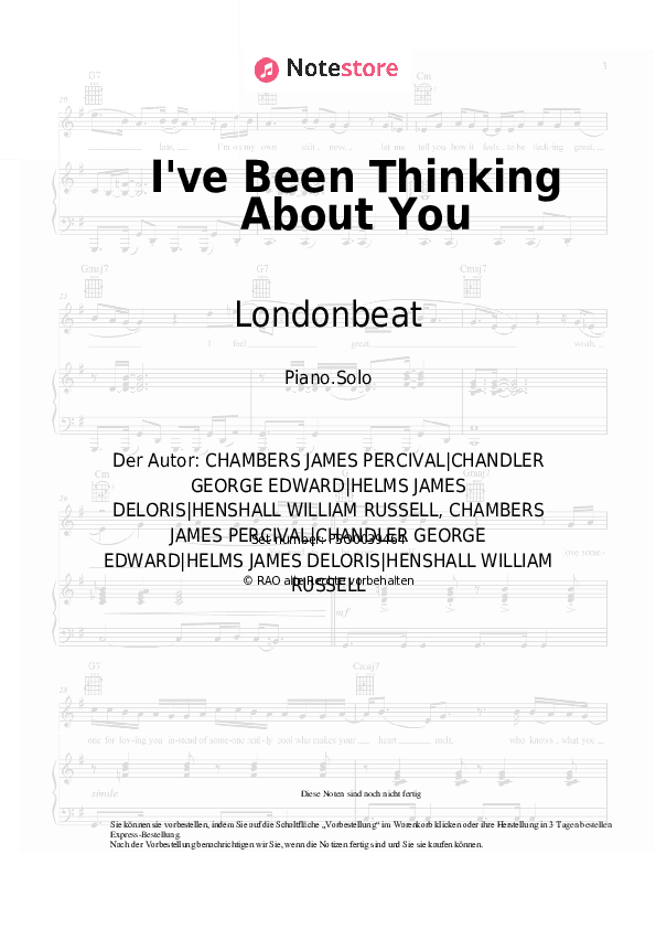 Noten Londonbeat - I've Been Thinking About You - Klavier.Solo