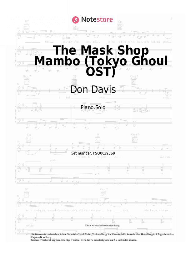 Noten Don Davis - The Mask Shop Mambo (Tokyo Ghoul OST) - Klavier.Solo
