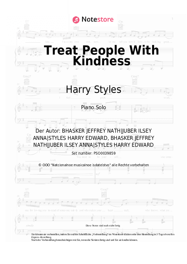 Noten Harry Styles - Treat People With Kindness - Klavier.Solo