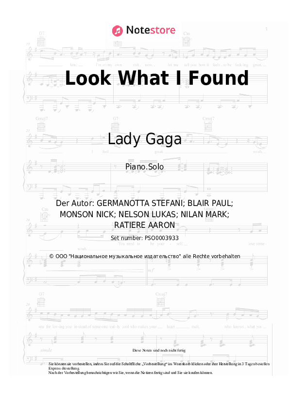 Noten Lady Gaga - Look What I Found - Klavier.Solo