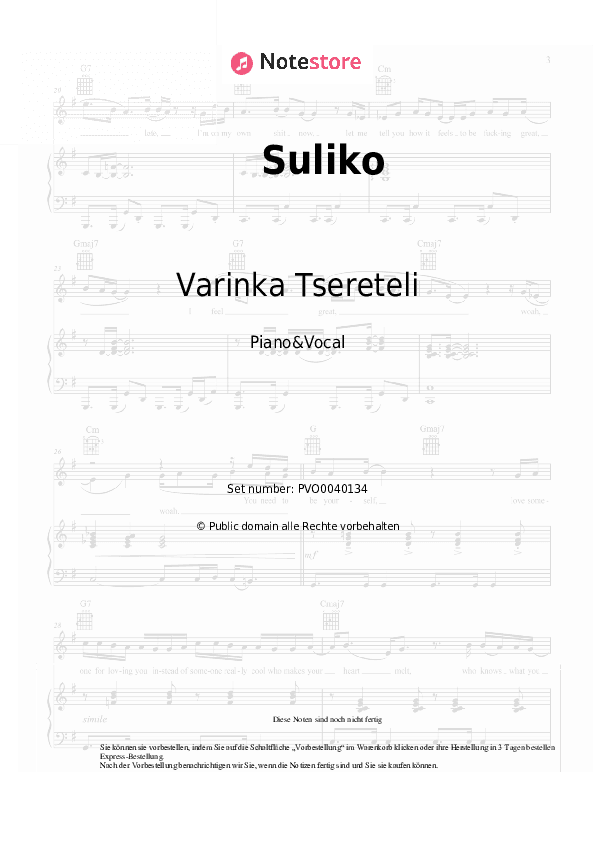 Noten mit Gesang Varinka Tsereteli - Suliko - Klavier&Gesang