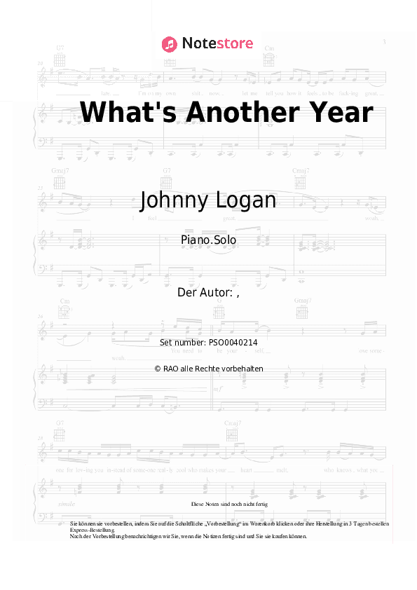 Noten Johnny Logan - What's Another Year - Klavier.Solo