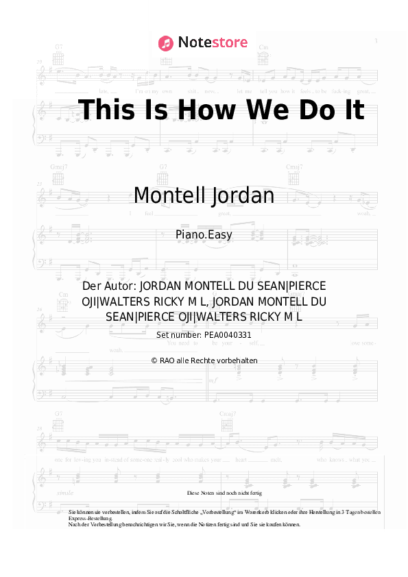 Einfache Noten Montell Jordan - This Is How We Do It - Klavier.Einfach