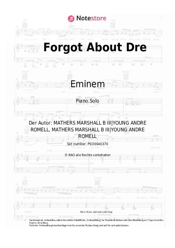Noten Eminem, Dr. Dre - Forgot About Dre - Klavier.Solo