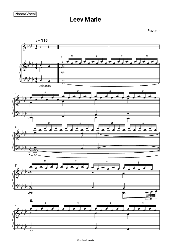 Noten mit Gesang Paveier - Leev Marie - Klavier&Gesang