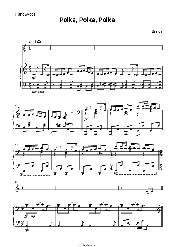 Noten mit Gesang Brings - Polka, Polka, Polka - Klavier&Gesang