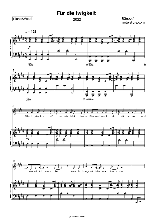 Noten mit Gesang Räuber - Für die Iwigkeit - Klavier&Gesang