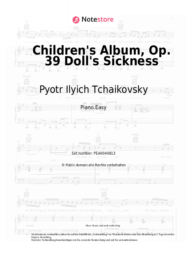 Einfache Noten Pyotr Ilyich Tchaikovsky - Children's Album, Op. 39 Doll's Sickness - Klavier.Einfach