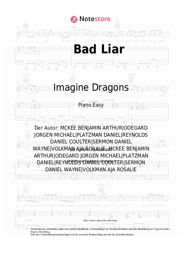 Einfache Noten Imagine Dragons - Bad Liar - Klavier.Einfach