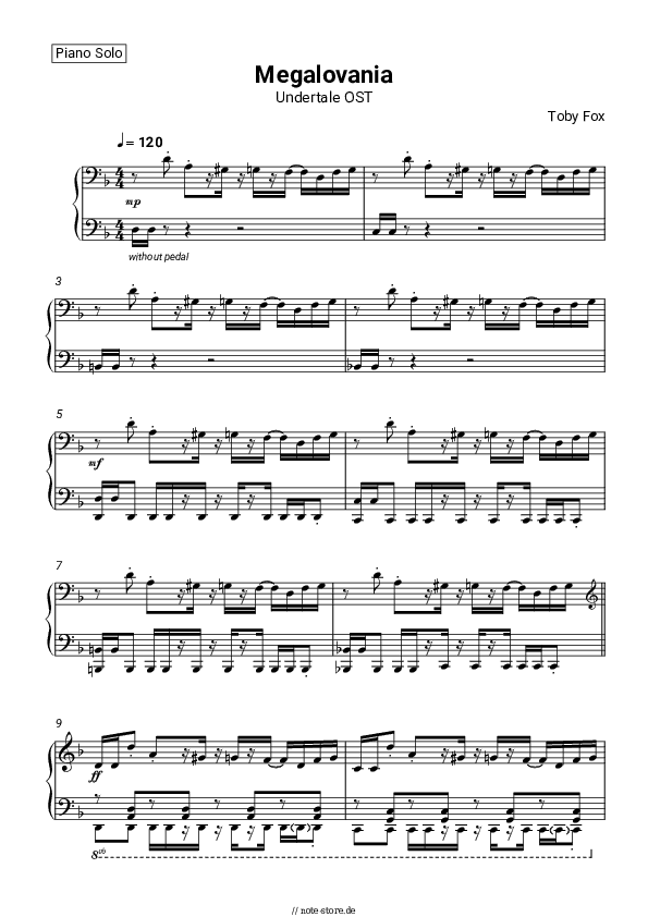 Noten Toby Fox - Undertale OST: 100 – Megalovania - Klavier.Solo