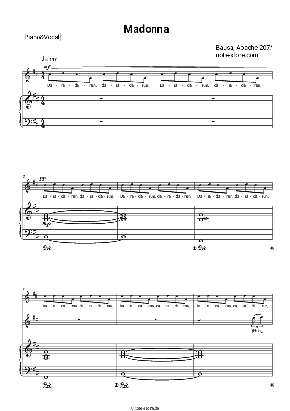 Noten mit Gesang Bausa, Apache 207 - Madonna - Klavier&Gesang