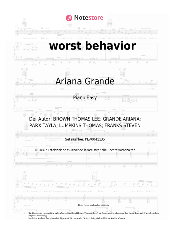 Einfache Noten Ariana Grande - worst behavior - Klavier.Einfach