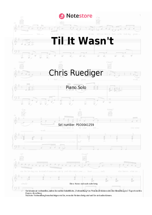 Noten Chris Ruediger - Til It Wasn't - Klavier.Solo