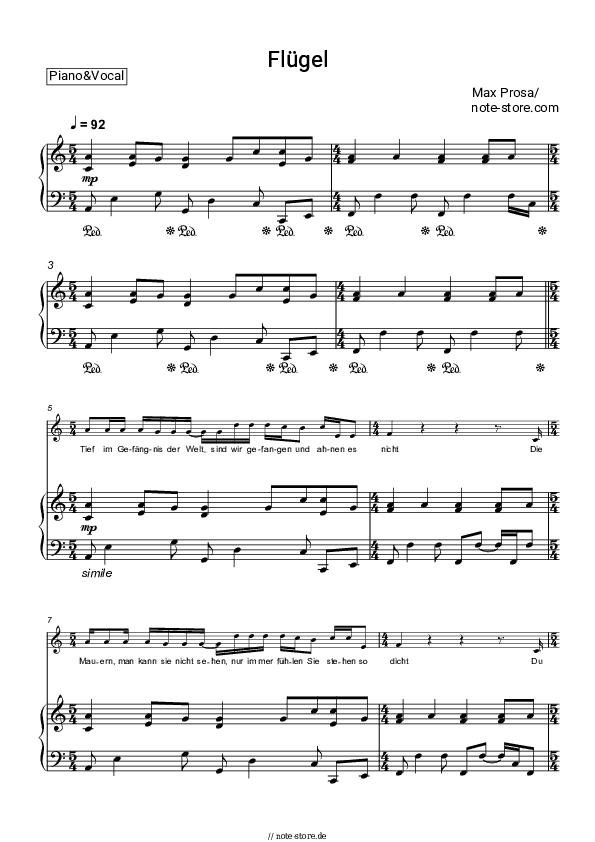 Noten mit Gesang Max Prosa - Flügel - Klavier&Gesang