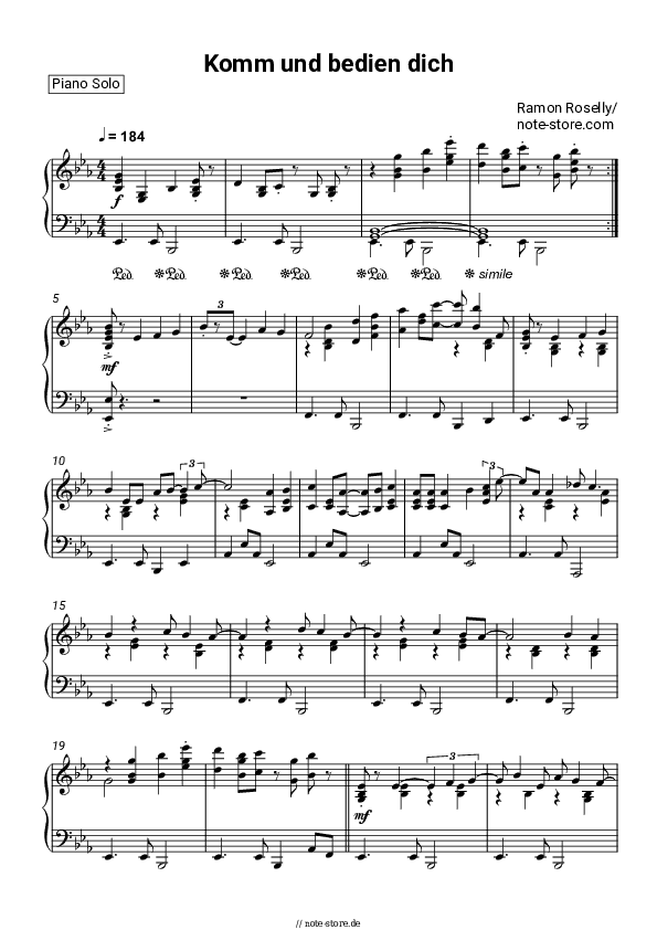 Noten Ramon Roselly - Komm und bedien dich - Klavier.Solo