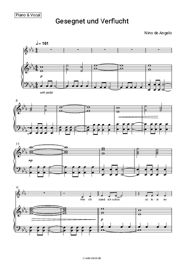 Noten mit Gesang Nino de Angelo - Gesegnet und Verflucht - Klavier&Gesang