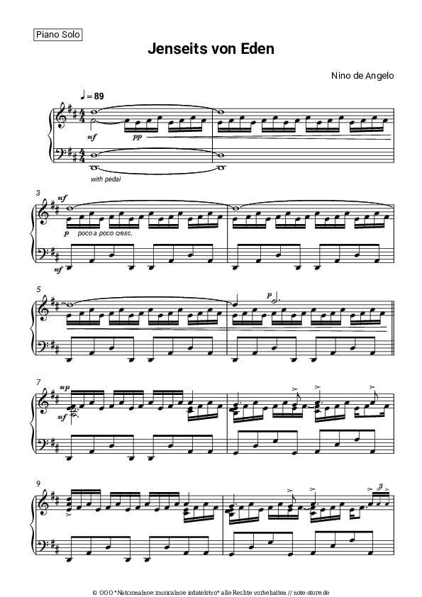 Noten Nino de Angelo - Jenseits von Eden - Klavier.Solo