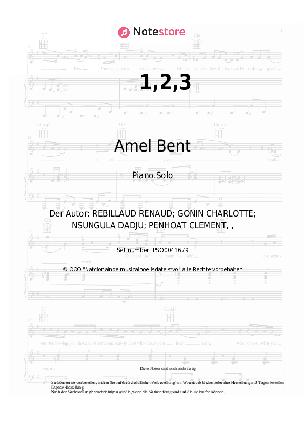 Noten Amel Bent, Hatik - 1,2,3 - Klavier.Solo