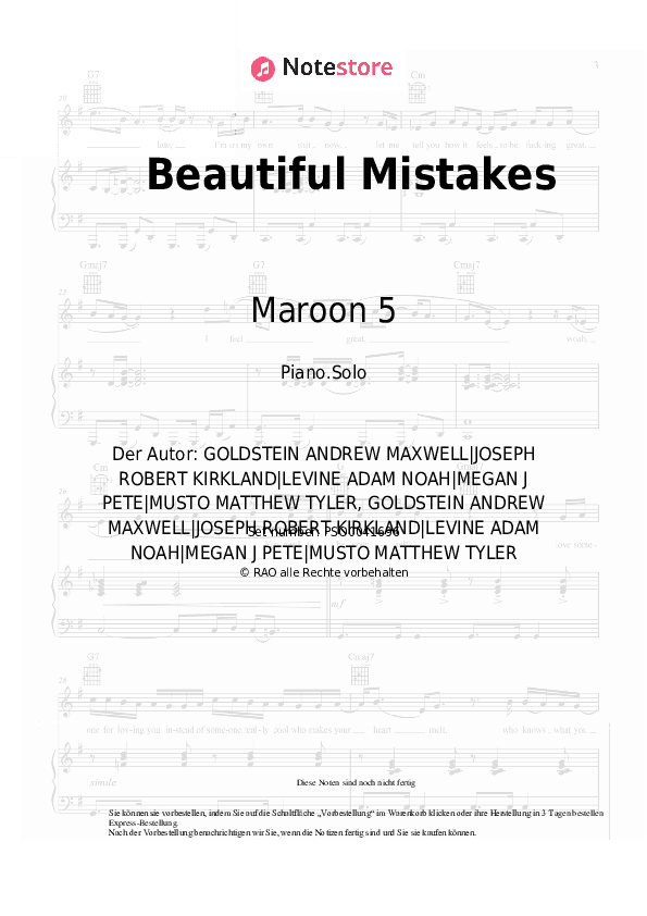 Noten Maroon 5, Megan Thee Stallion - Beautiful Mistakes - Klavier.Solo
