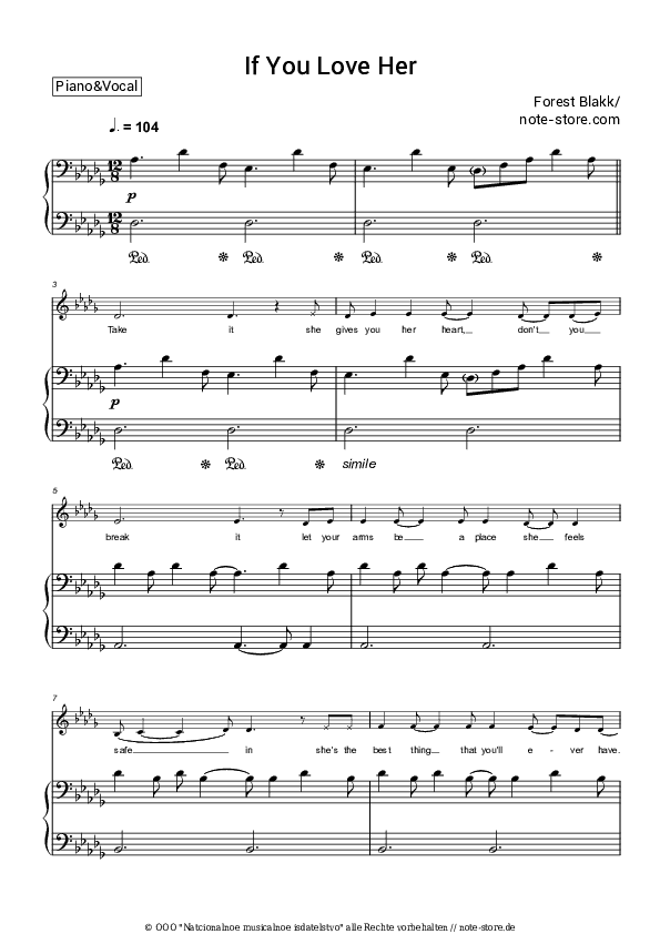 Noten mit Gesang Forest Blakk - If You Love Her - Klavier&Gesang