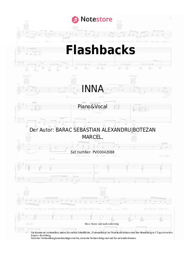 Noten mit Gesang INNA - Flashbacks - Klavier&Gesang