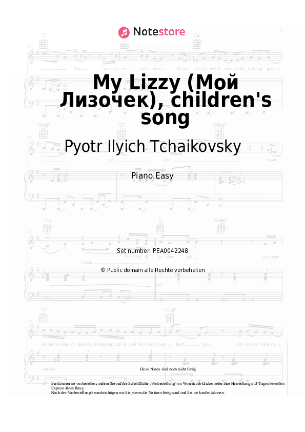 Einfache Noten Pyotr Ilyich Tchaikovsky - My Lizzy (Мой Лизочек), children's song - Klavier.Einfach