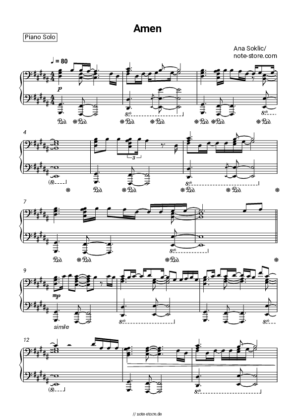 Noten Ana Soklic - Amen - Klavier.Solo
