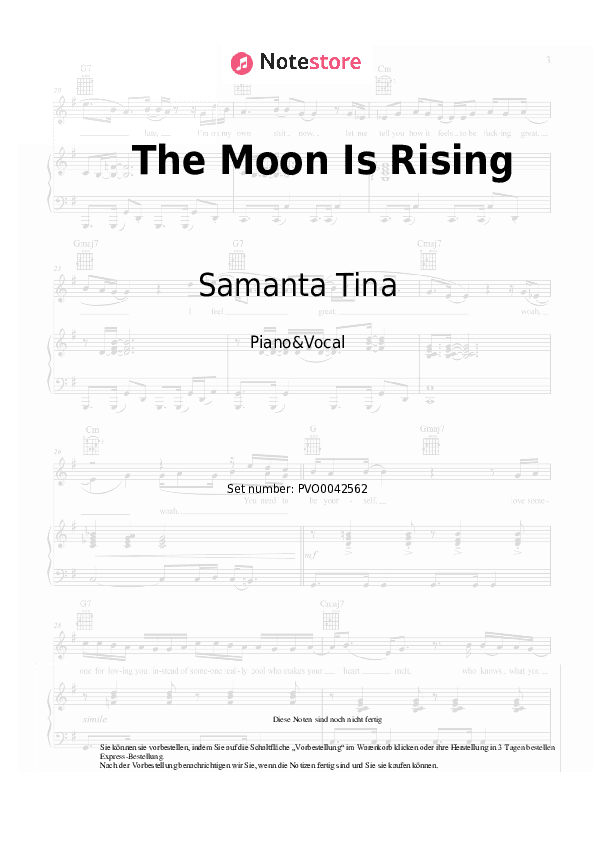 Noten mit Gesang Samanta Tina - The Moon Is Rising - Klavier&Gesang