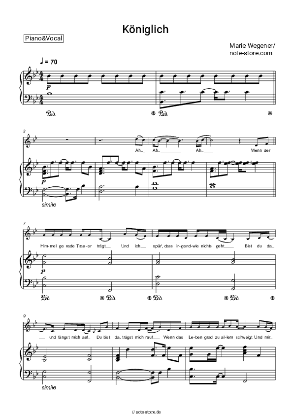 Noten mit Gesang Marie Wegener - Königlich - Klavier&Gesang