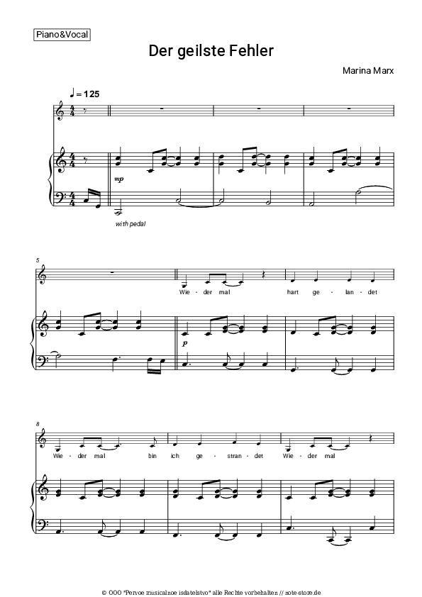 Noten mit Gesang Marina Marx - Der geilste Fehler - Klavier&Gesang