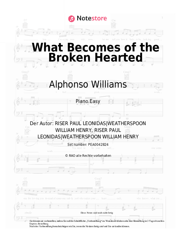 Einfache Noten Alphonso Williams - What Becomes of the Broken Hearted - Klavier.Einfach