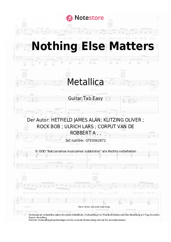 Einfache Tabs Metallica - Nothing Else Matters - Gitarre.Tabs.Easy