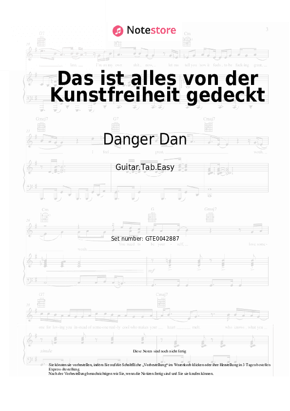 Einfache Tabs Danger Dan - Das ist alles von der Kunstfreiheit gedeckt - Gitarre.Tabs.Easy