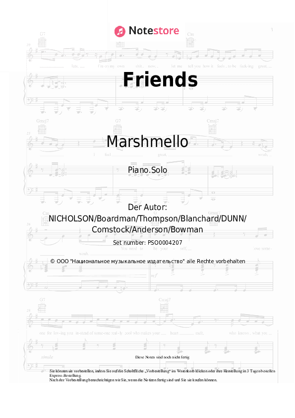 Noten Marshmello, Anne-Marie - Friends - Klavier.Solo