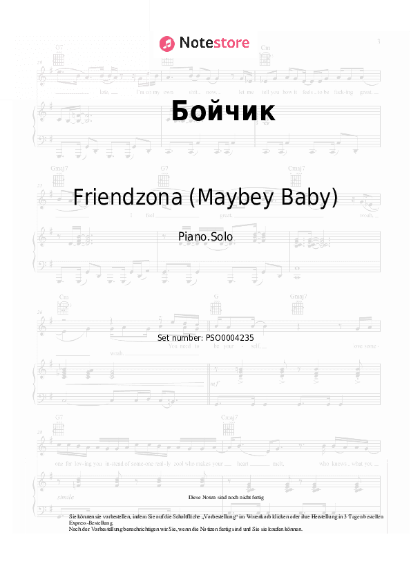 Noten Friendzona (Maybey Baby) - Бойчик - Klavier.Solo
