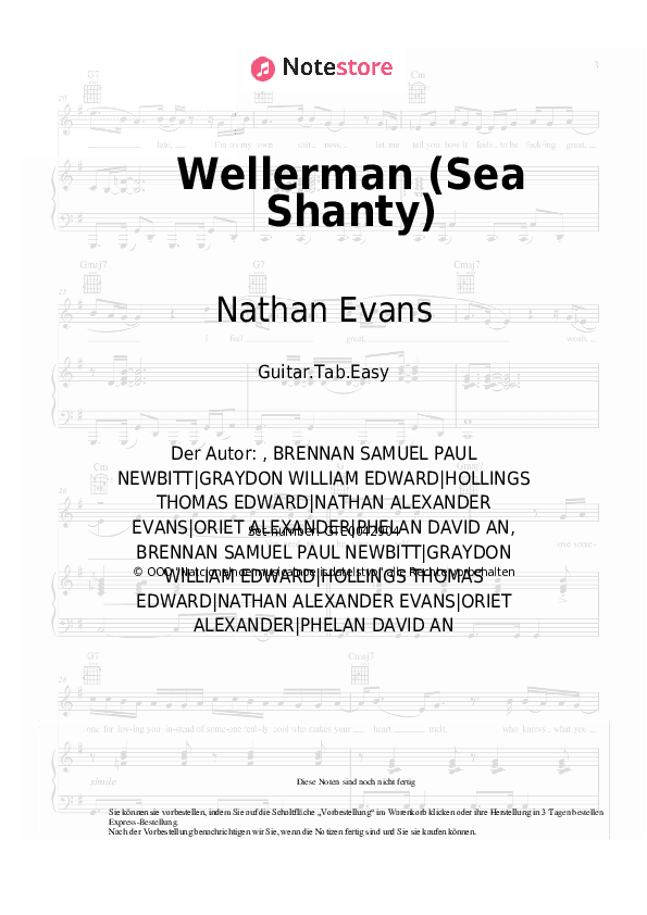 Einfache Tabs Nathan Evans - Wellerman (Sea Shanty) - Gitarre.Tabs.Easy