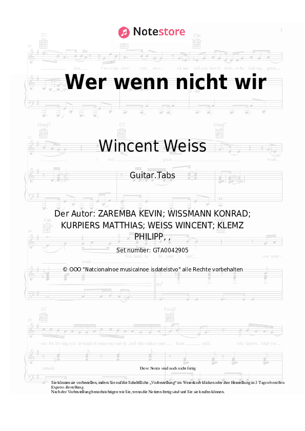Tabs Wincent Weiss - Wer wenn nicht wir - Gitarre.Tabs