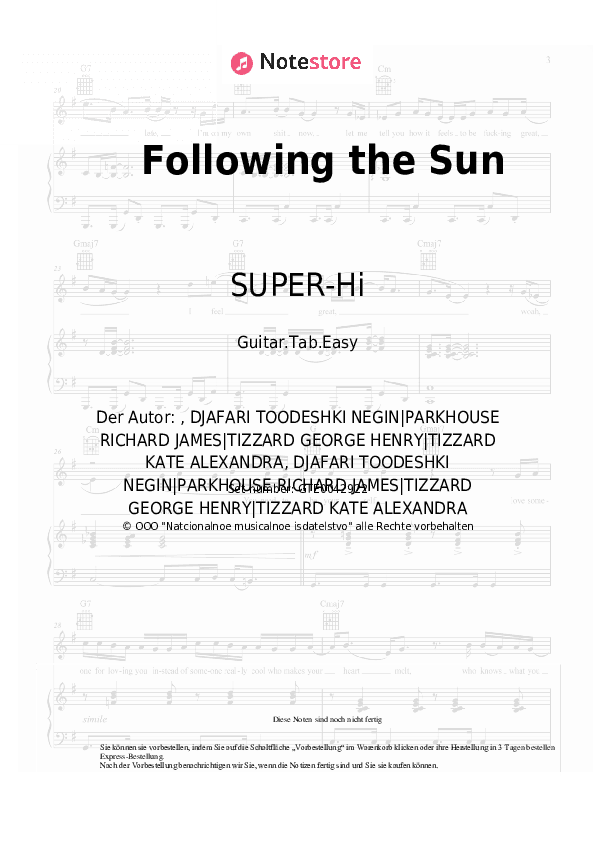 Einfache Tabs SUPER-Hi, Neeka - Following the Sun - Gitarre.Tabs.Easy