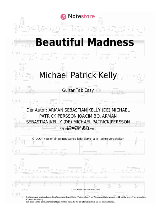 Einfache Tabs Michael Patrick Kelly - Beautiful Madness - Gitarre.Tabs.Easy