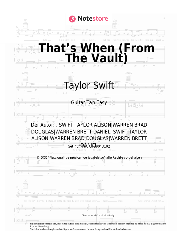 Einfache Tabs Taylor Swift, Keith Urban - That’s When (From The Vault) - Gitarre.Tabs.Easy