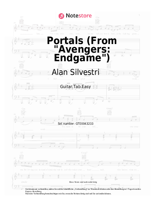 Einfache Tabs Alan Silvestri - Portals (From Avengers: Endgame) - Gitarre.Tabs.Easy