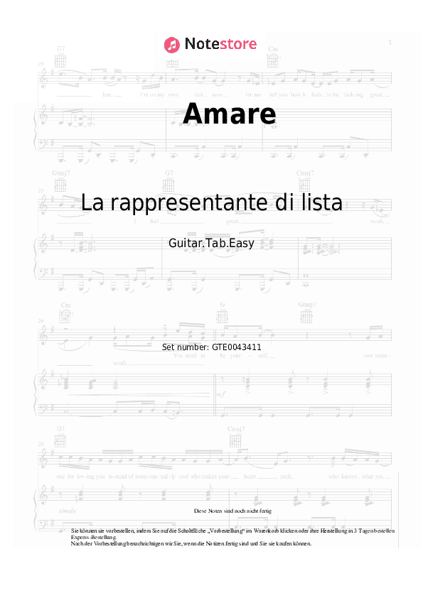 Einfache Tabs La rappresentante di lista - Amare - Gitarre.Tabs.Easy