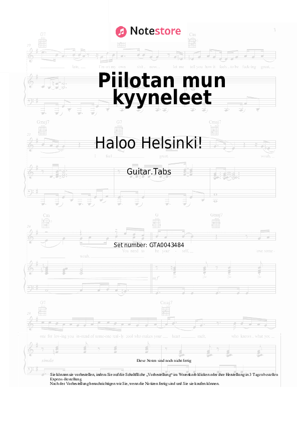 Tabs Haloo Helsinki! - Piilotan mun kyyneleet - Gitarre.Tabs