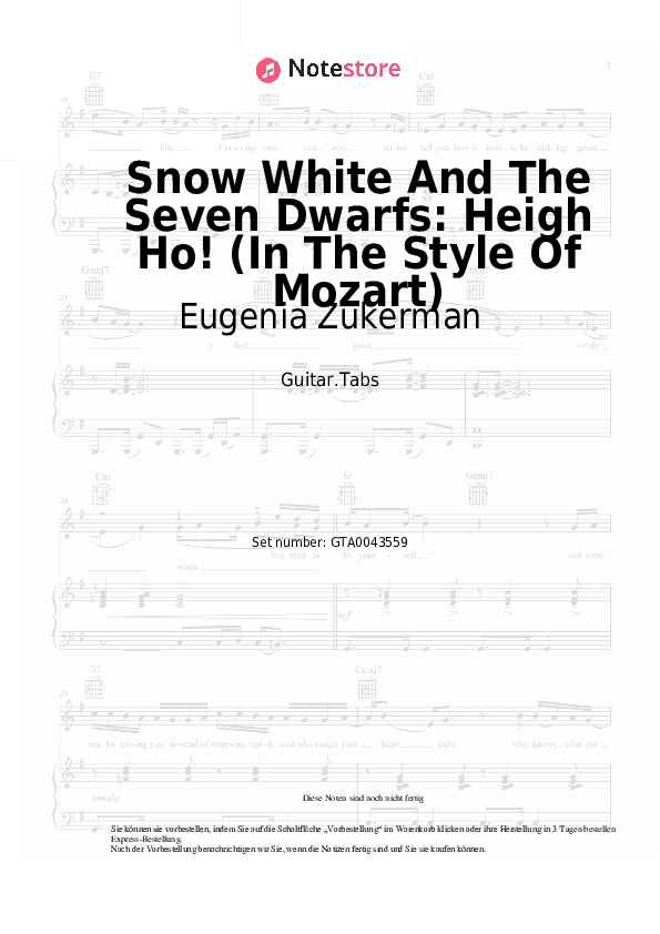 Tabs Eugenia Zukerman - Snow White And The Seven Dwarfs: Heigh Ho! (In The Style Of Mozart) - Gitarre.Tabs