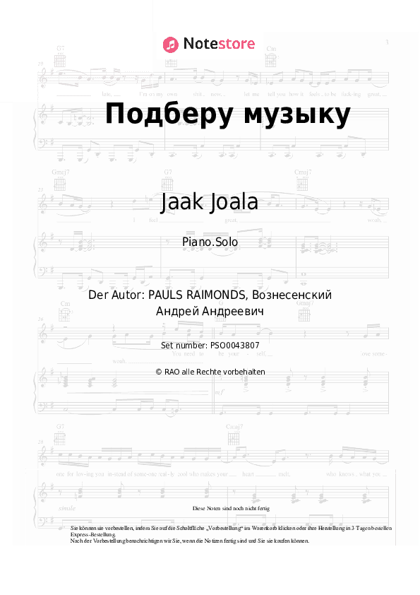 Noten Jaak Joala - Подберу музыку - Klavier.Solo
