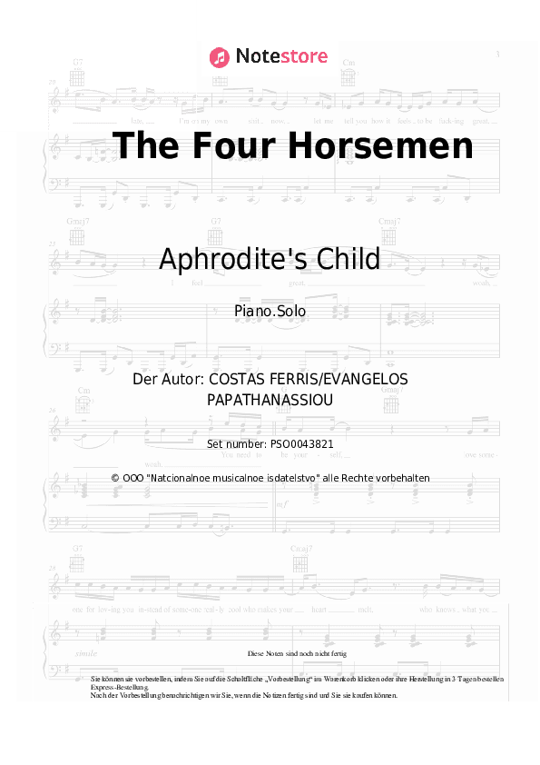Noten Aphrodite's Child - The Four Horsemen - Klavier.Solo