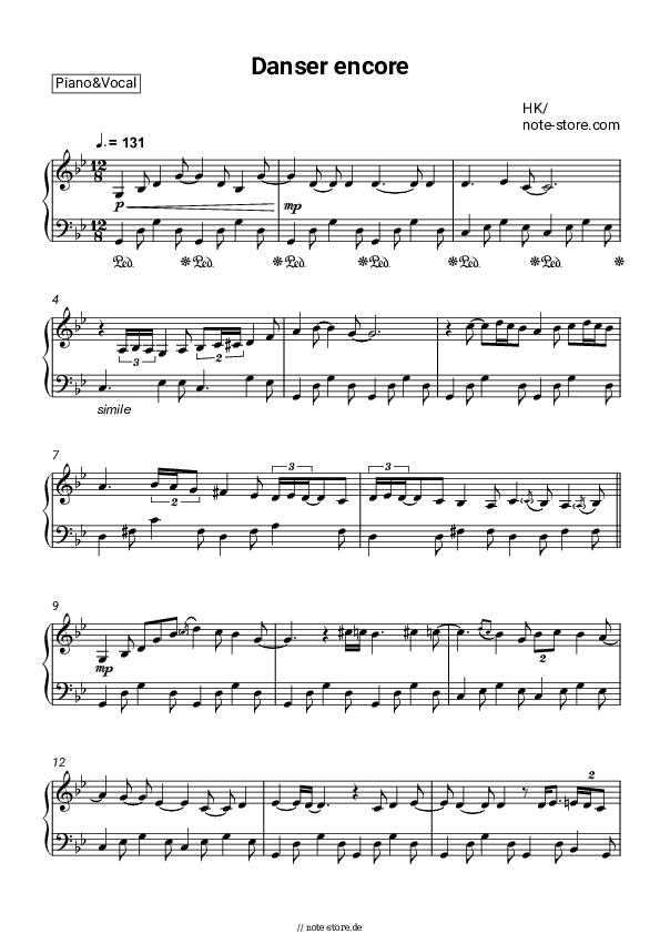 Noten mit Gesang HK - Danser Encore - Klavier&Gesang